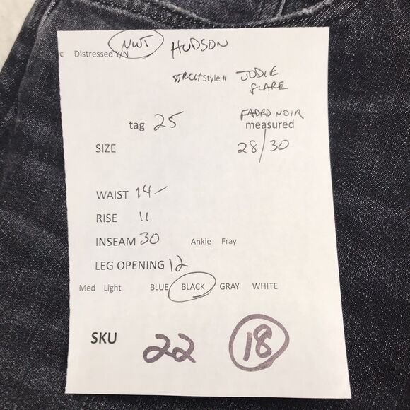 NWT HUDSON Jodie Flare Jean Women 25 (28x30) Faded Noir Black Wash Distressed - Picture 16 of 16